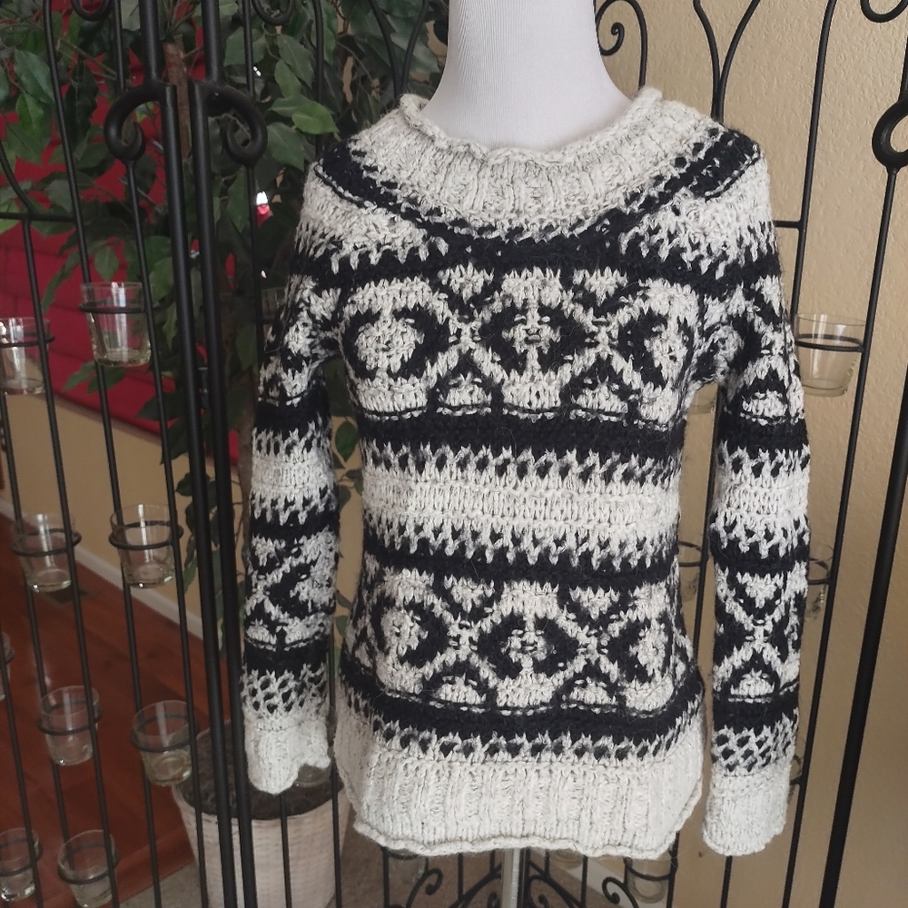 Free People Black and White Patterned Sweater